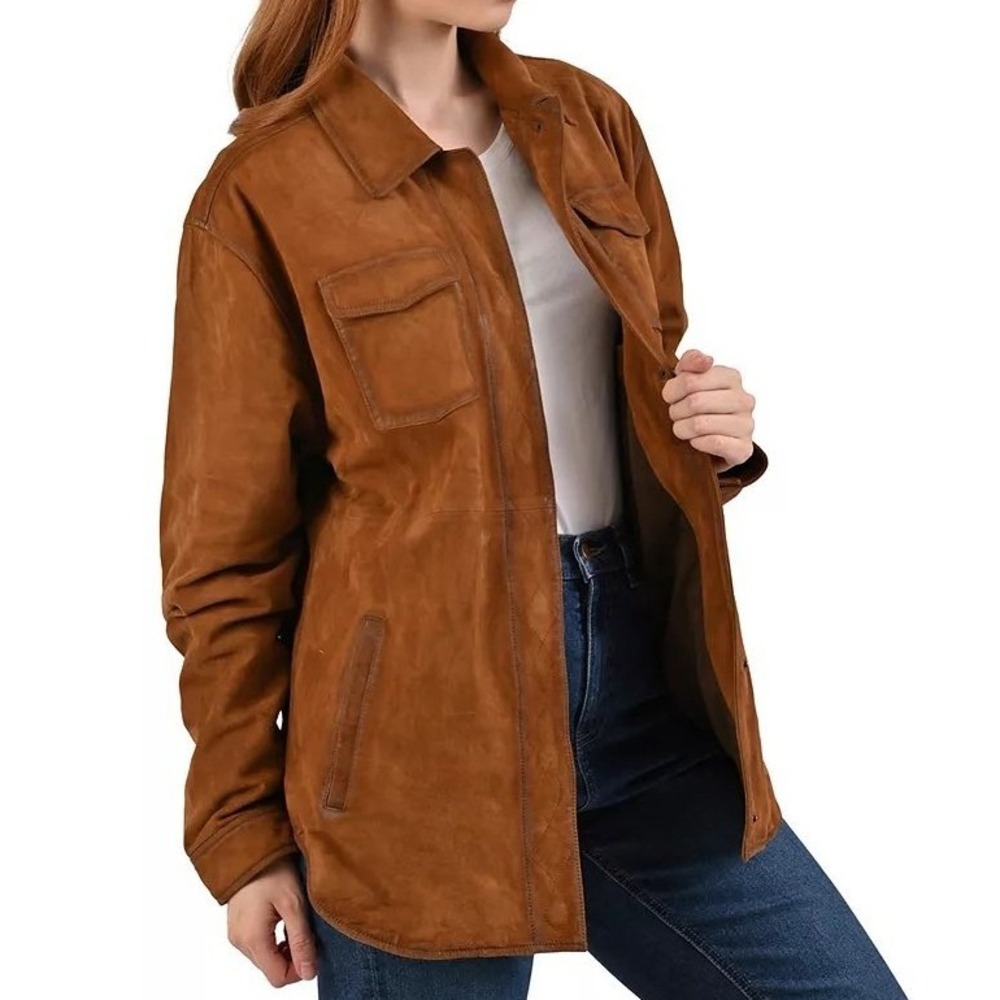 Frye‎ Goat Leather Suede Shirt Jacket Brown Medium New With Tags